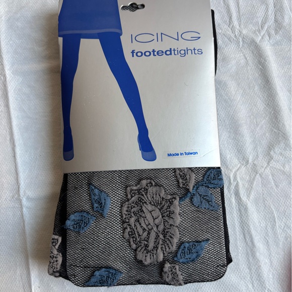 Icing Accessories - Icing Black and Blue Lace Footed Tights for Women